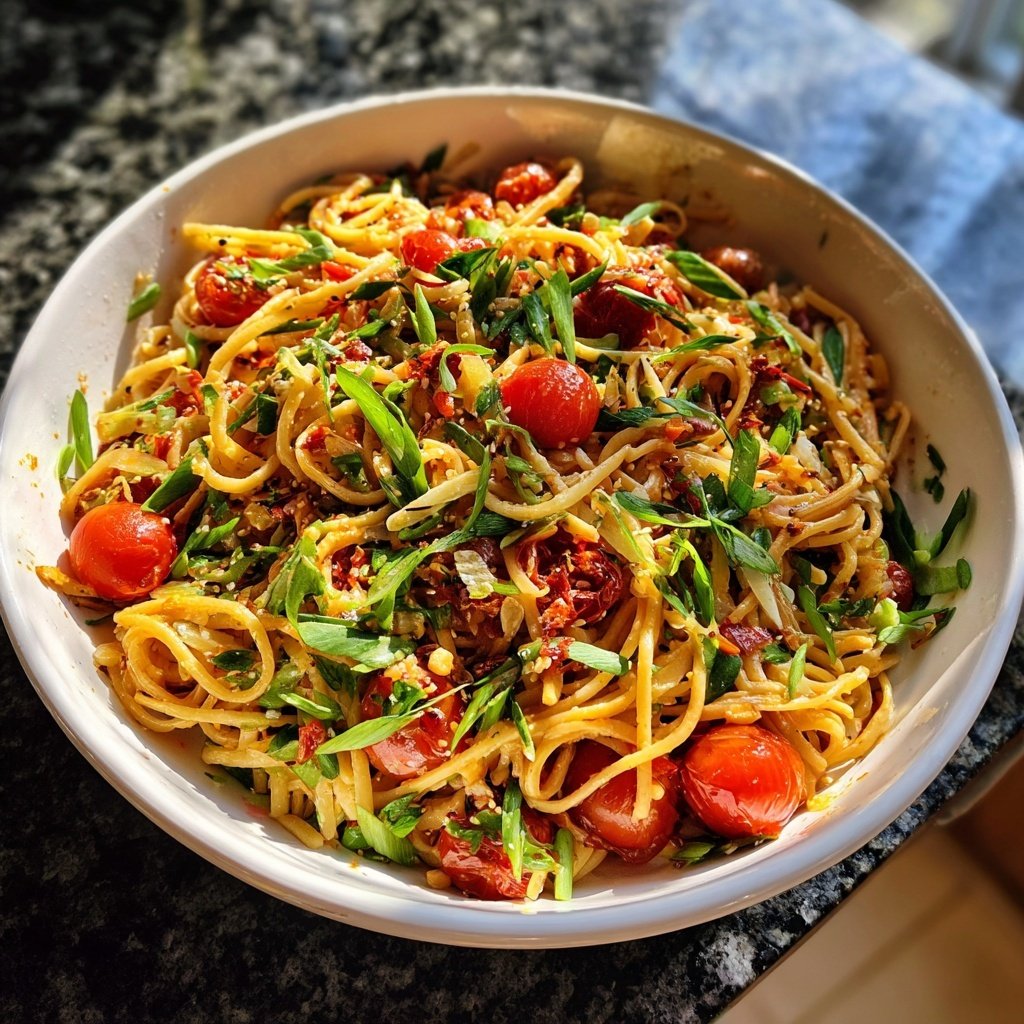 Mediterraner Nudelsalat Mit Frühlingszwiebeln