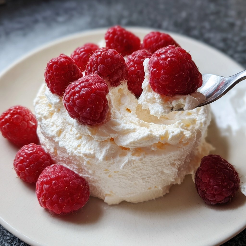 Weiße Schokoladenmousse mit Himbeeren