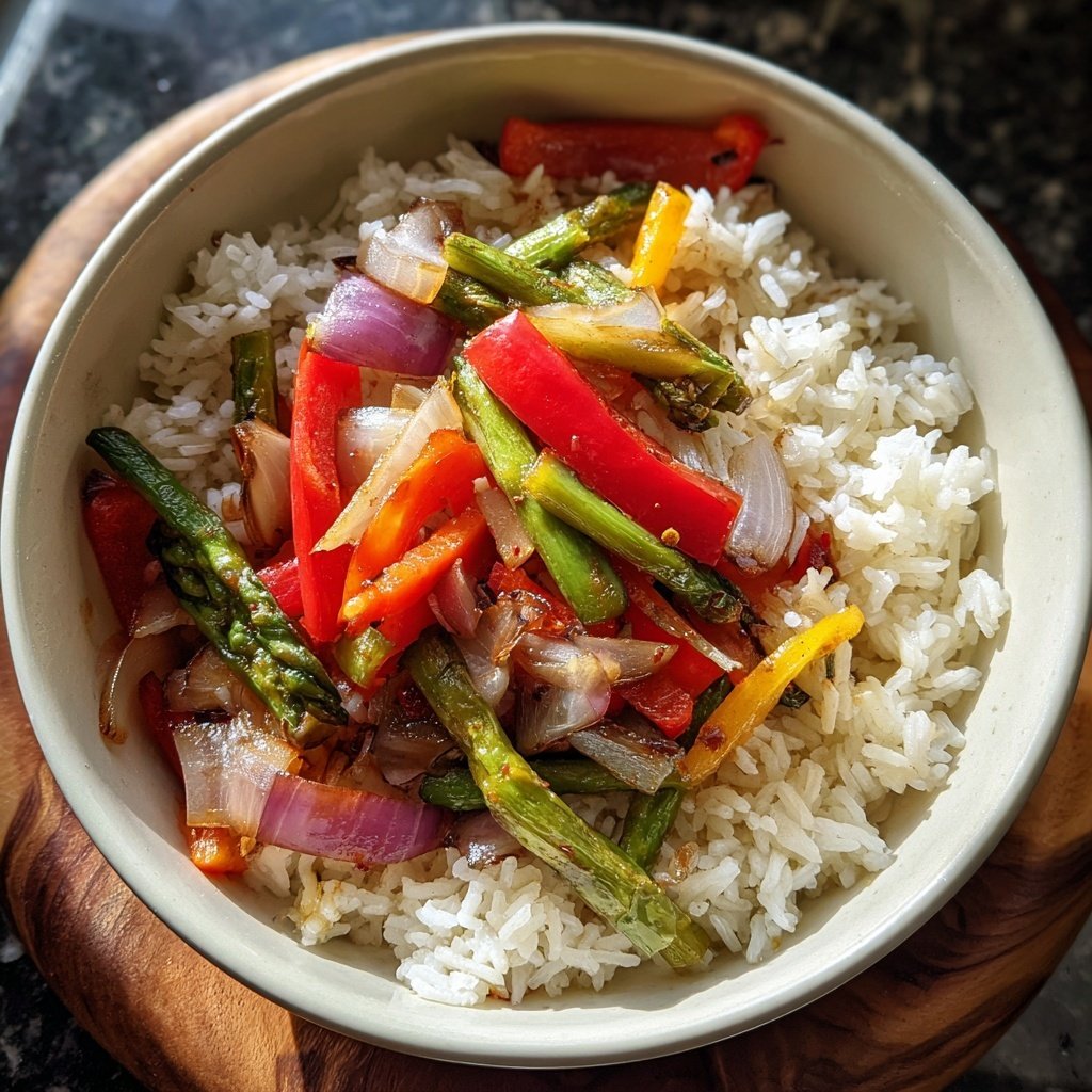 Vegetarisches Abendessen mit Reis und Gemüse