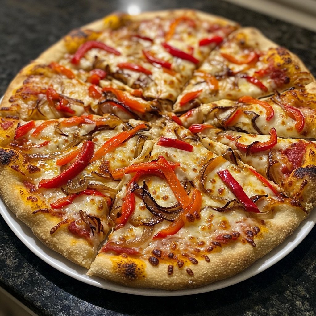 Pizza mit Paprika und Zwiebeln